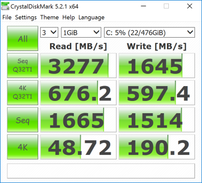 CristalDiskMark 测试联想 ThinkPad T470s 更换的 512GB 三星 PM961 NVMe SSD 读写性能