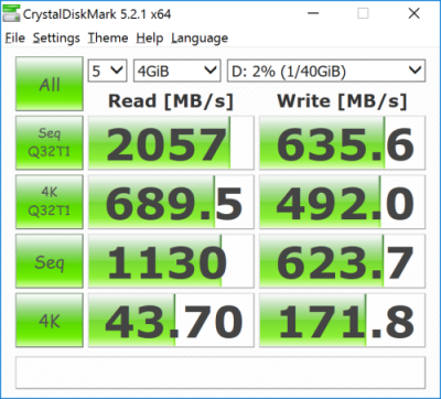 CristalDiskMark 测试联想 ThinkPad T470s 自带512GB 东芝 NVMe SSD 读写性能