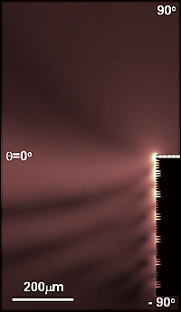 深的“粉红色”沟槽形成一个有效光栅，将表面波的能量相干散射到远场。