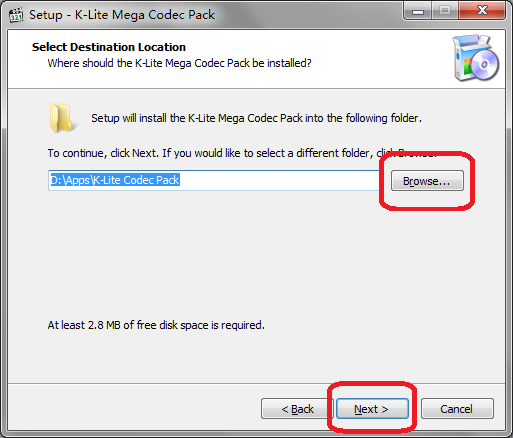 K-Lite Mega Codec Pack 选择安装位置