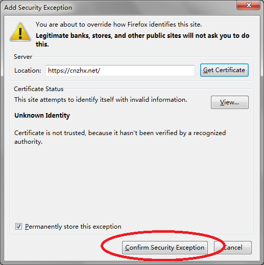 Firefox 添加例外的安全证书
