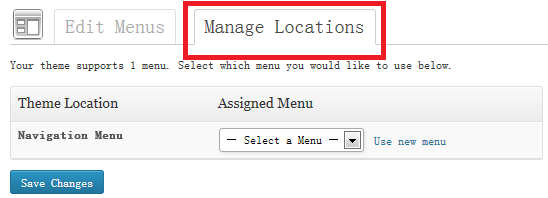新的导航菜单位置管理标签页